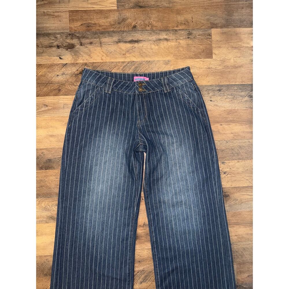 Edikted Cory women’s pinstriped low rise wide leg blue jeans - Picture 2 of 16
